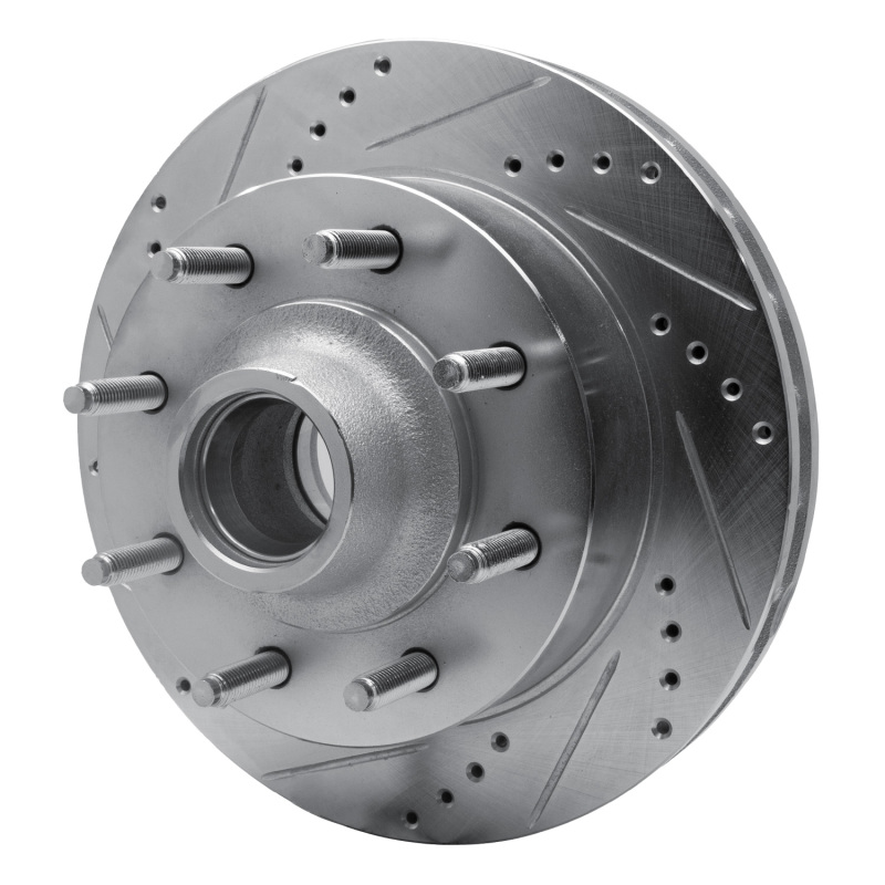 Ford Excursion Brake Rotor (1) - Front Left - R1 Concepts - Drilled & Slotted - Silver - `99-`02